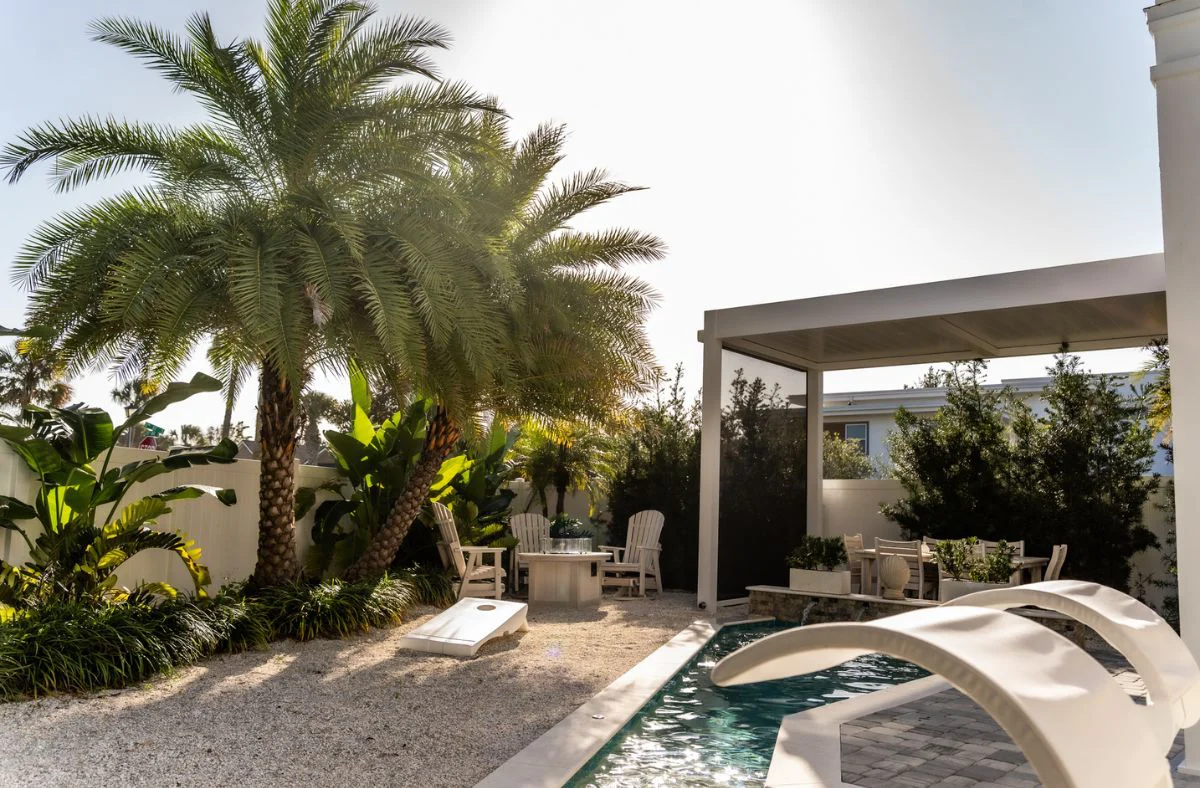 Pergola install using powder-coated aluminum designed to withstand strong winds along the Florida coast